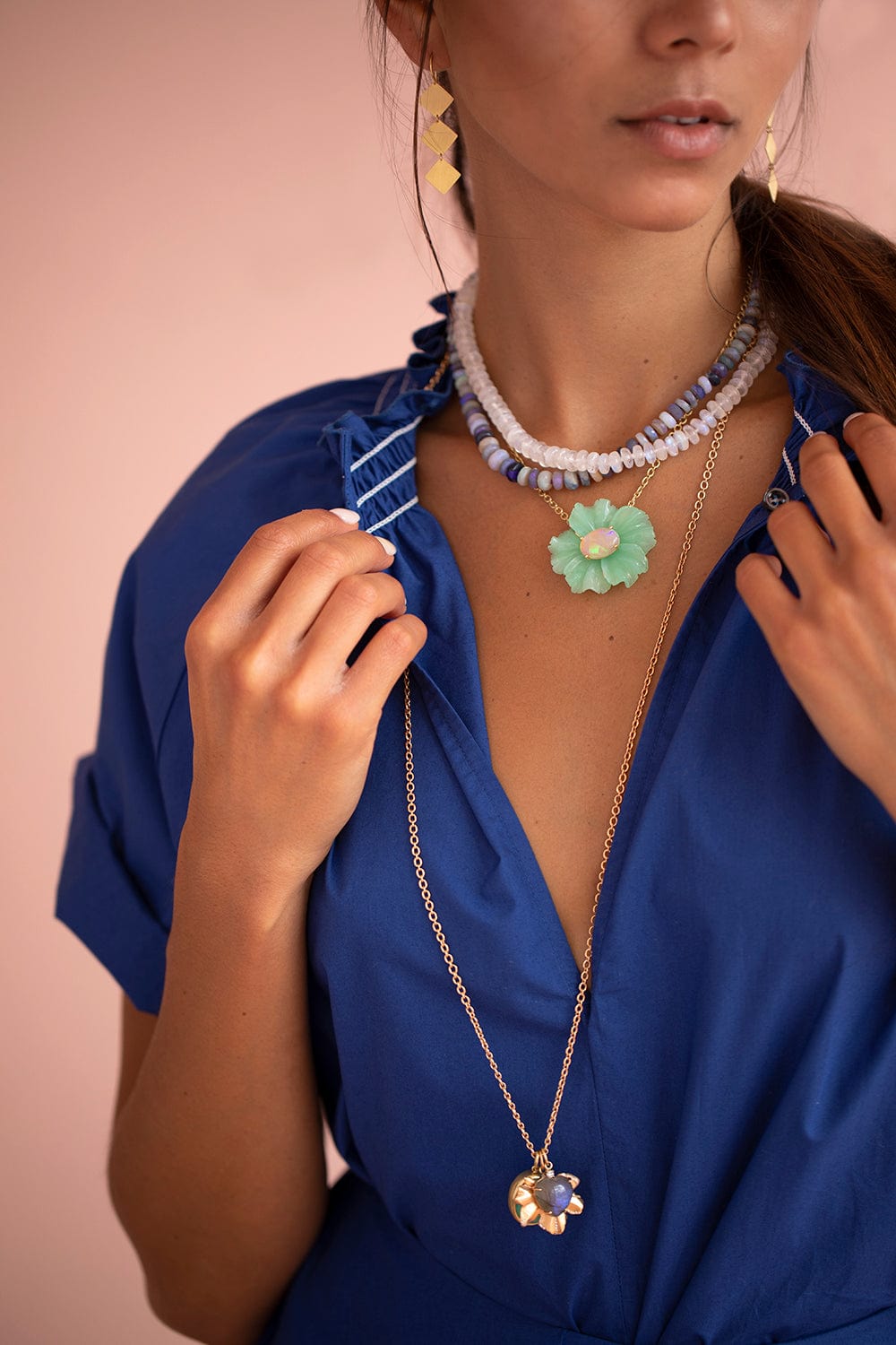 IRENE NEUWIRTH JEWELRY-Chrysoprase Tropical Flower Necklace-YELLOW GOLD