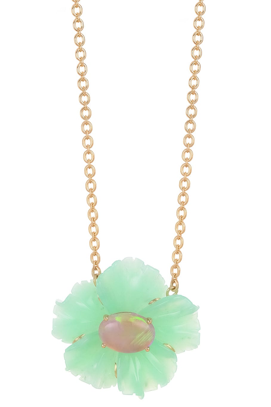 IRENE NEUWIRTH JEWELRY-Chrysoprase Tropical Flower Necklace-YELLOW GOLD