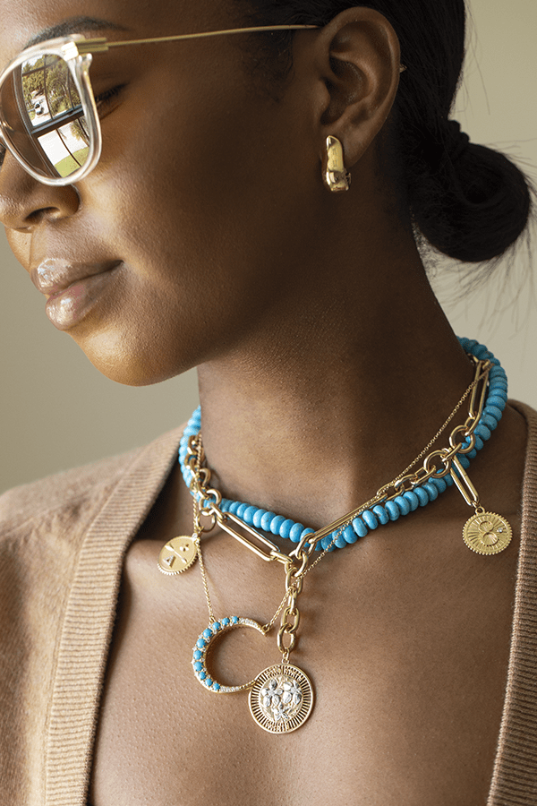 IRENE NEUWIRTH JEWELRY-Kingman Turquoise Bead Necklace-YELLOW GOLD