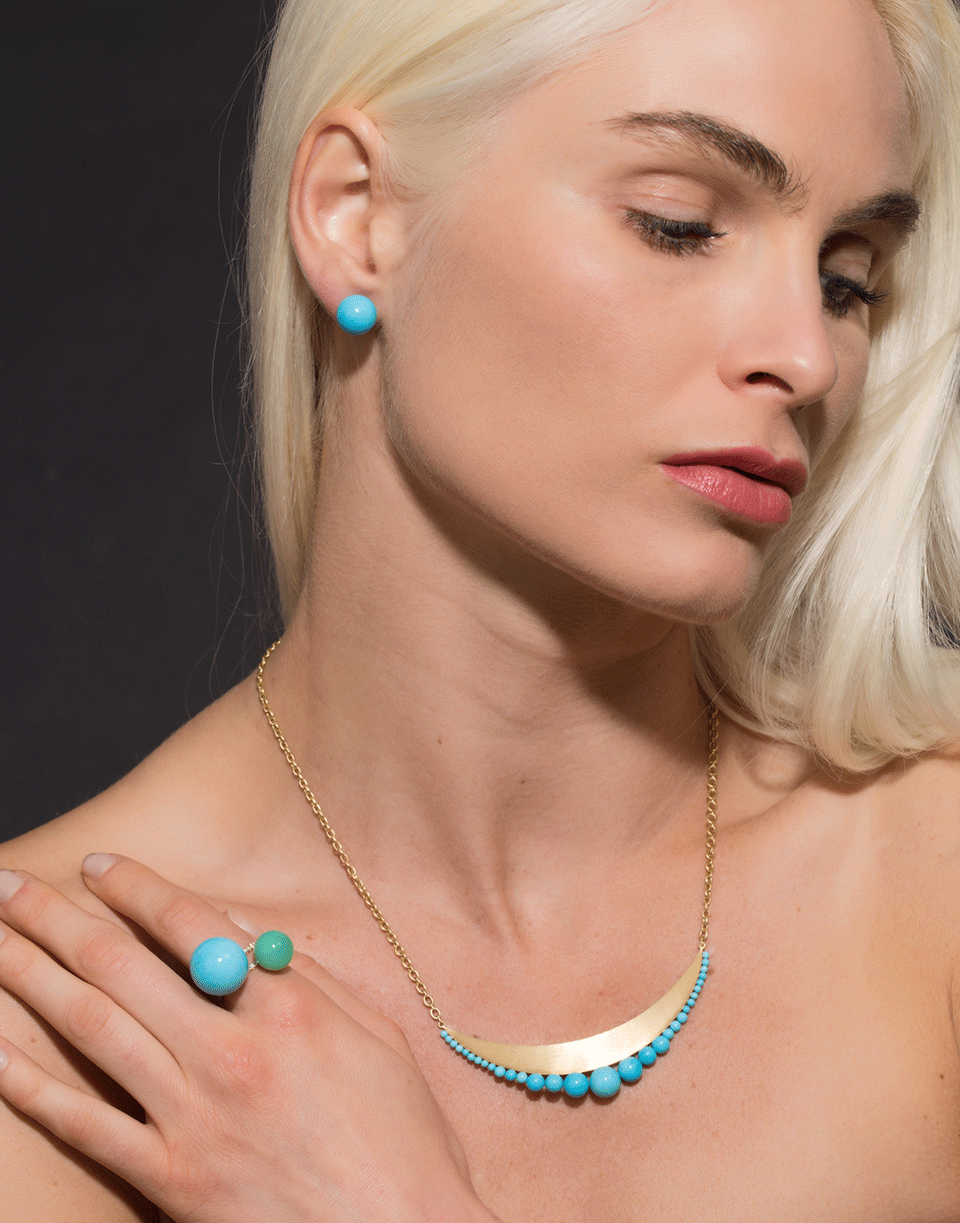 IRENE NEUWIRTH JEWELRY-Kingman Turquoise Gold Pendant Necklace-YELLOW GOLD
