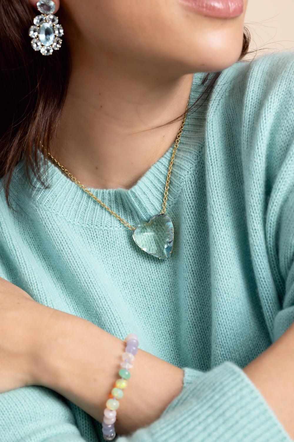 IRENE NEUWIRTH JEWELRY-Love Aquamarine Heart Necklace-YELLOW GOLD