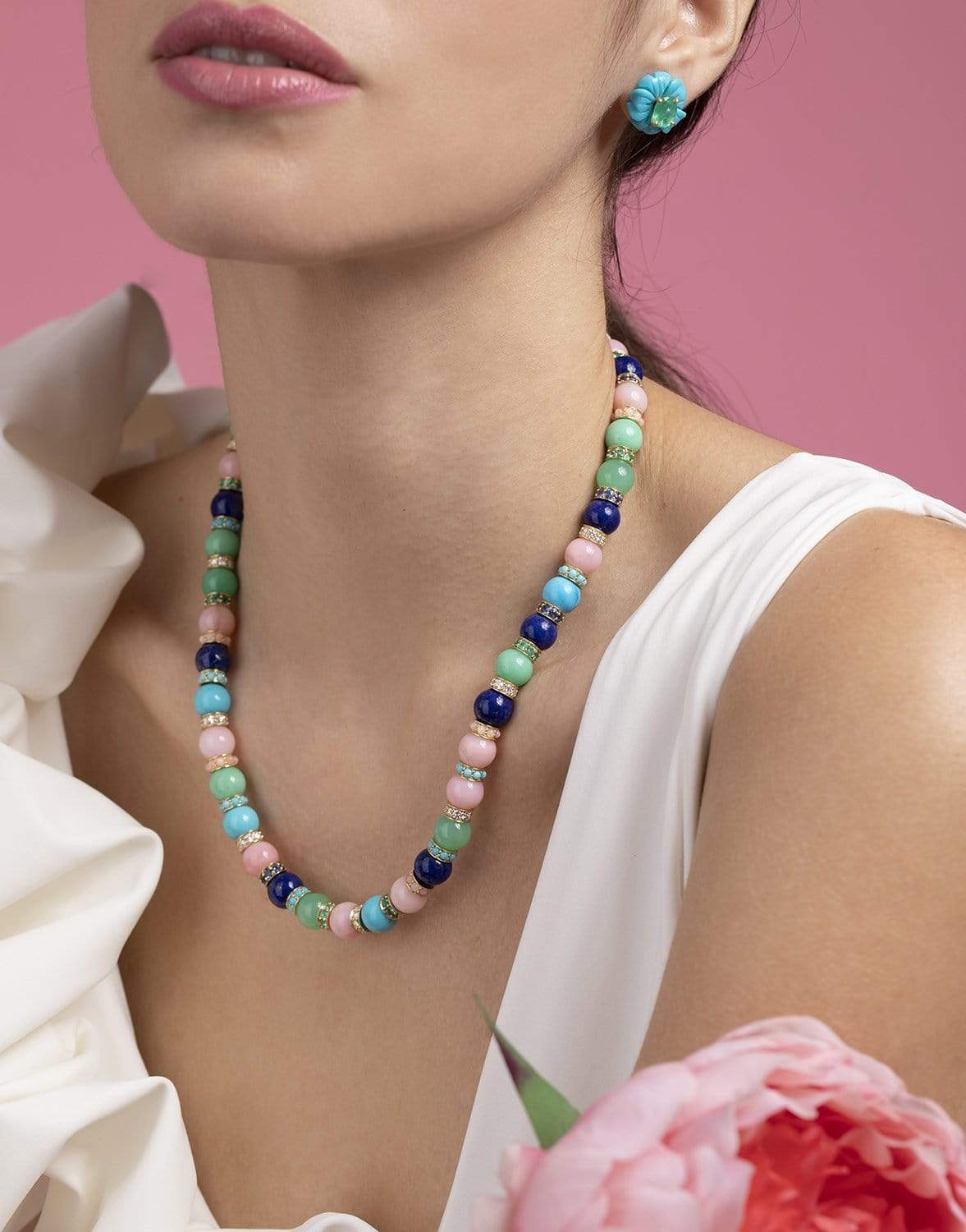 IRENE NEUWIRTH JEWELRY-Mixed Bead Gumball Necklace-YELLOW GOLD