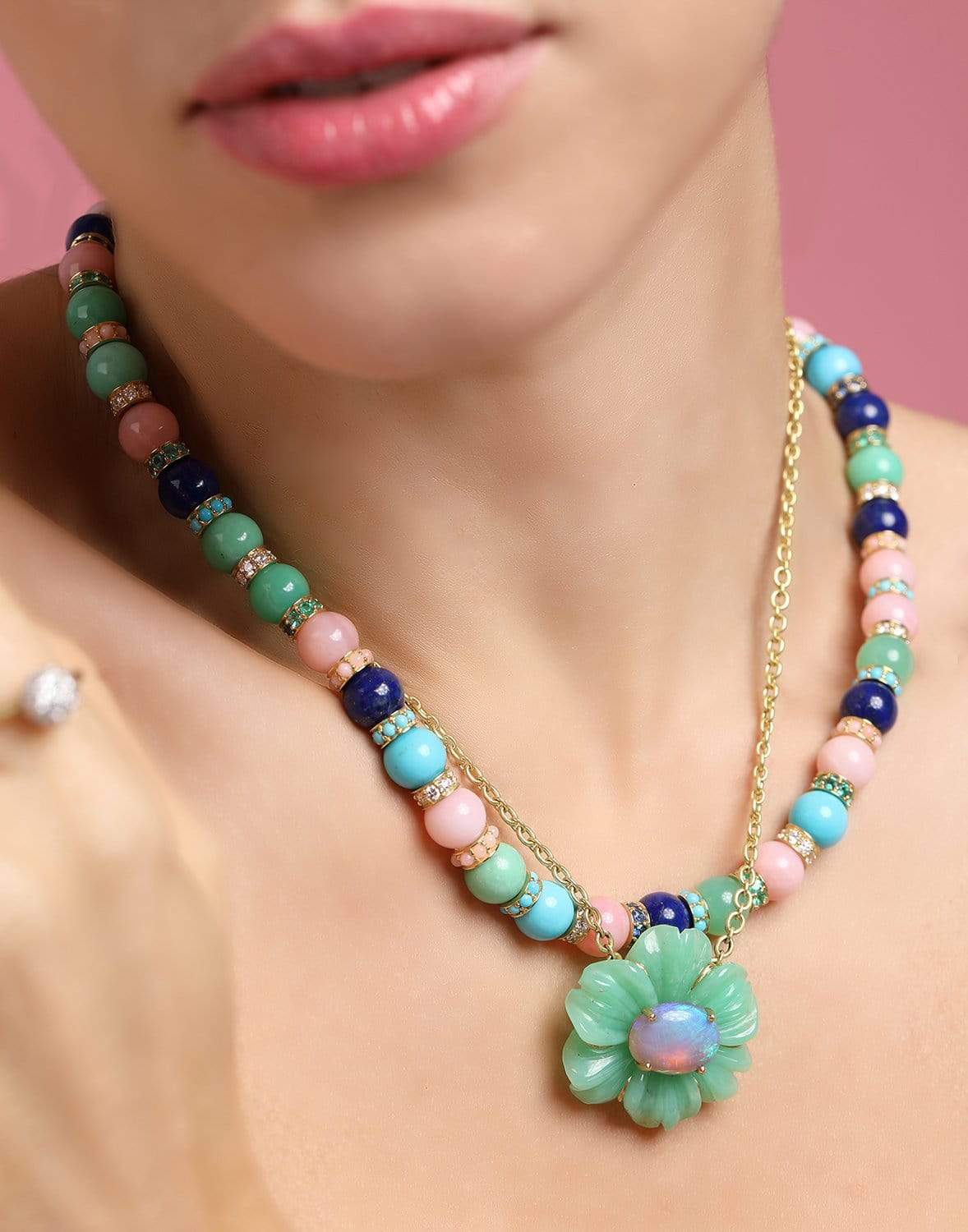 IRENE NEUWIRTH JEWELRY-Mixed Bead Gumball Necklace-YELLOW GOLD