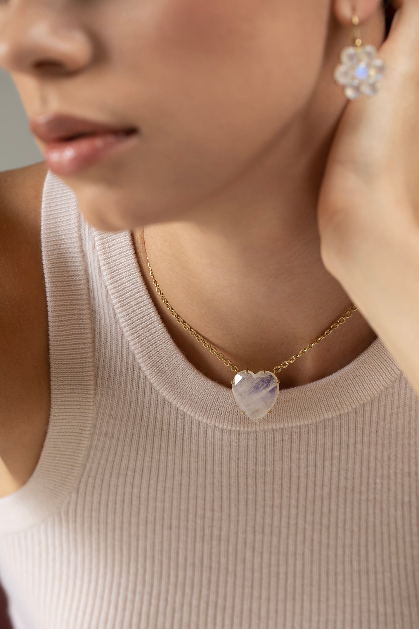 IRENE NEUWIRTH JEWELRY-Moonstone Heart Necklace-YELLOW GOLD