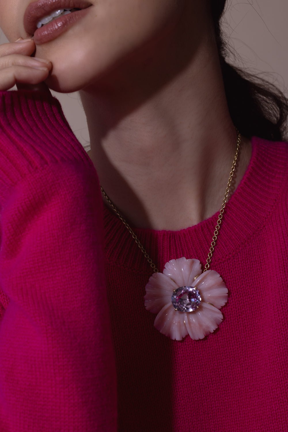 IRENE NEUWIRTH JEWELRY-Opal Kunzite Flower Necklace-YELLOW GOLD
