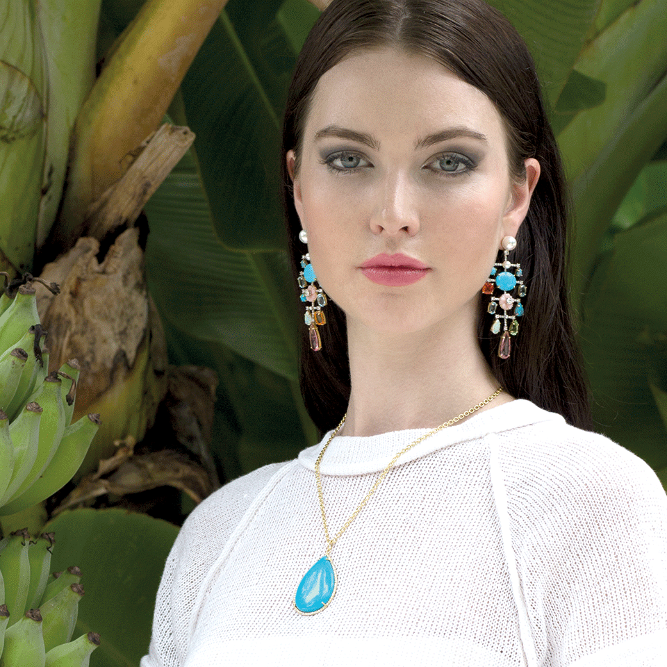 IRENE NEUWIRTH JEWELRY-Pear Shape Turquoise Necklace-YELLOW GOLD