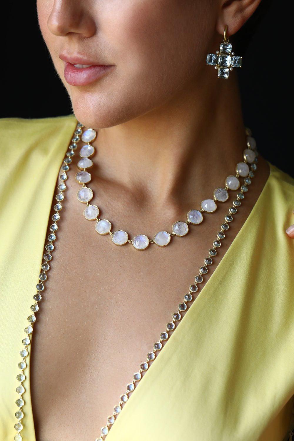 IRENE NEUWIRTH JEWELRY-Rose Cut Rainbow Moonstone Necklace-YELLOW GOLD
