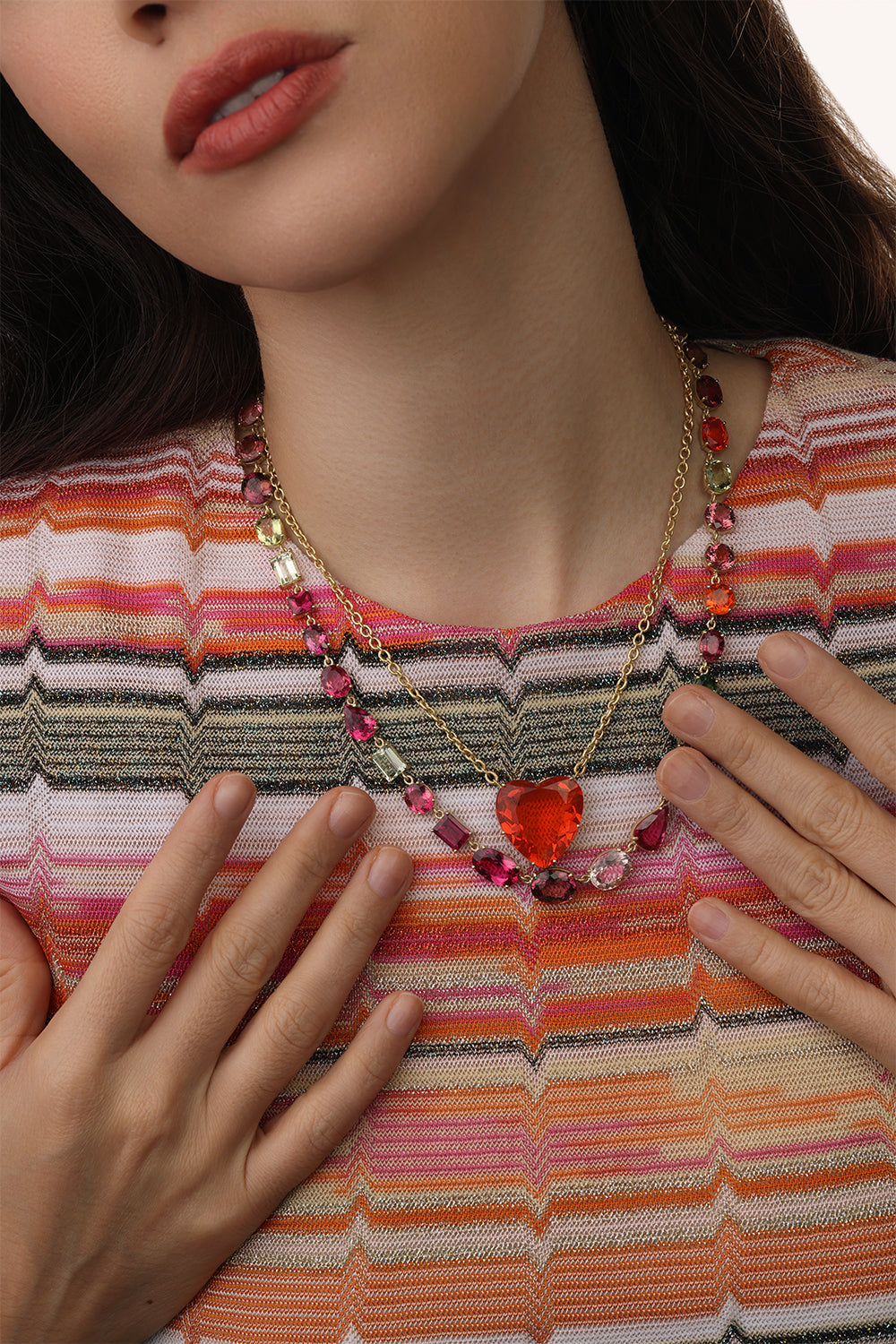 Tourmaline Rubellite Gemmy Gem Necklace-YELLOW GOLD-JEWELRYFINE JEWELNECKLACE O-IRENE NEUWIRTH JEWELRY