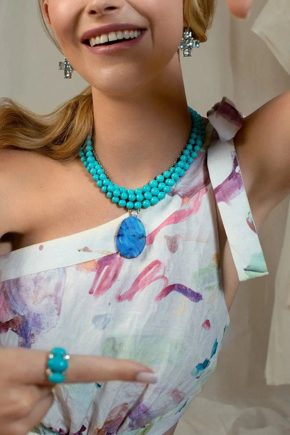 IRENE NEUWIRTH JEWELRY-Triple Strand Turquoise Candy Necklace-YELLOW GOLD