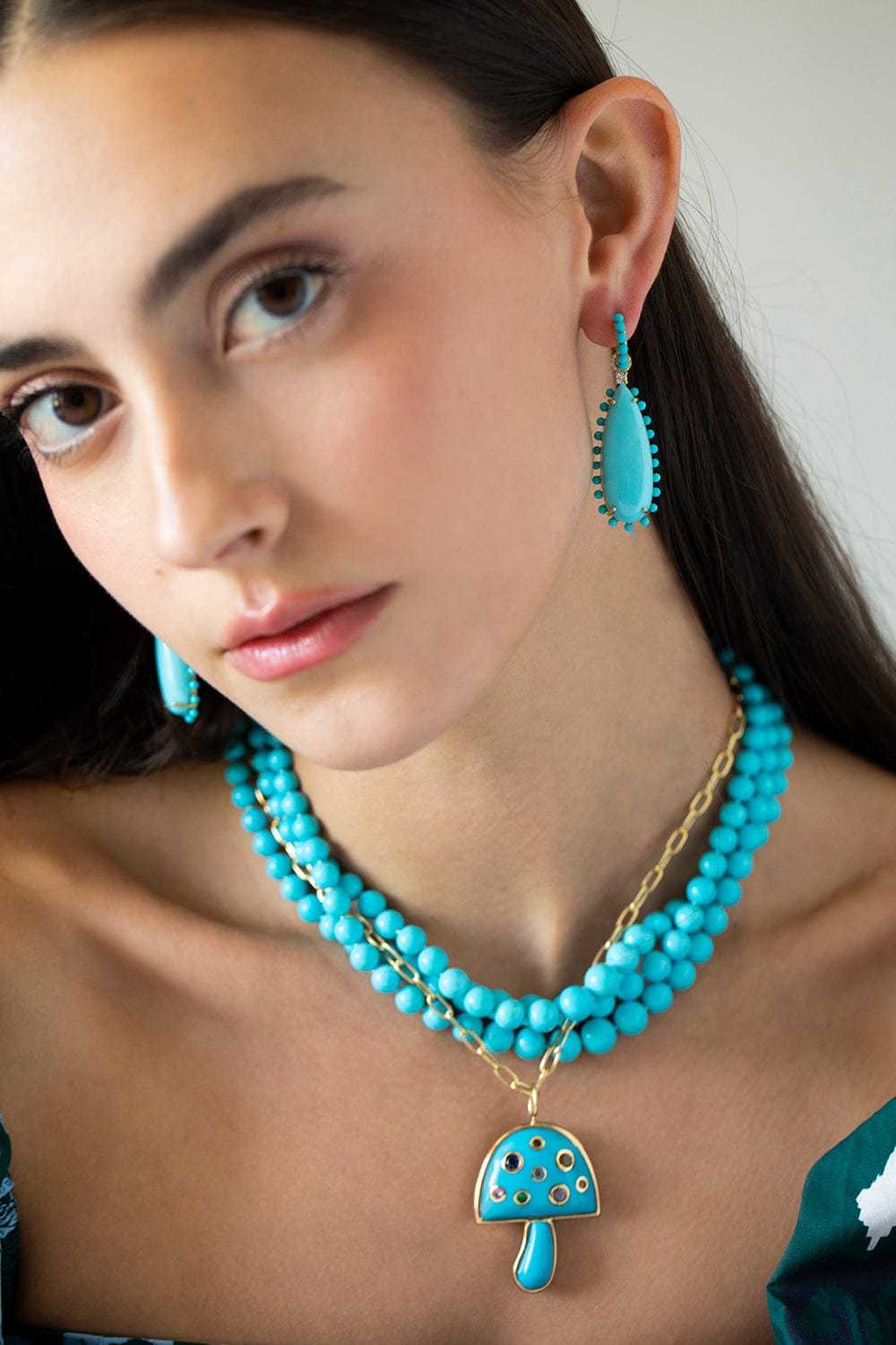 IRENE NEUWIRTH JEWELRY-Triple Strand Turquoise Candy Necklace-YELLOW GOLD