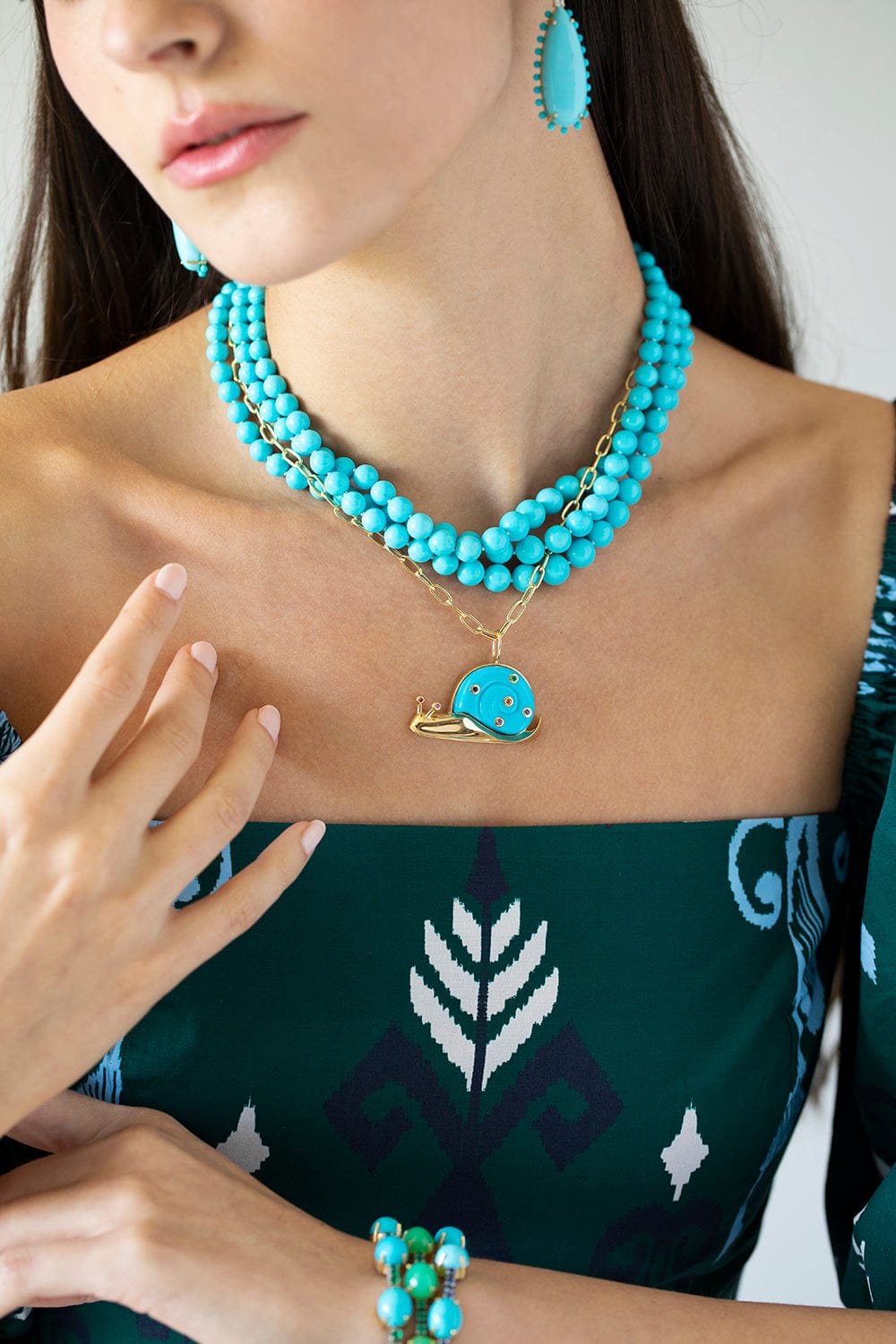 IRENE NEUWIRTH JEWELRY-Triple Strand Turquoise Candy Necklace-YELLOW GOLD