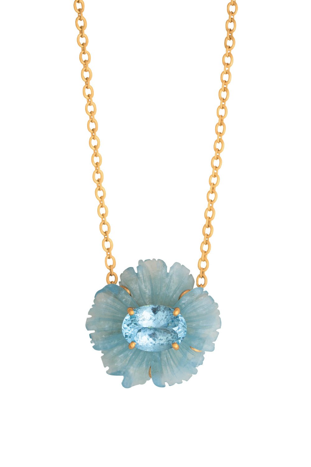 IRENE NEUWIRTH JEWELRY-Tropical Flower Aquamarine Necklace-YELLOW GOLD