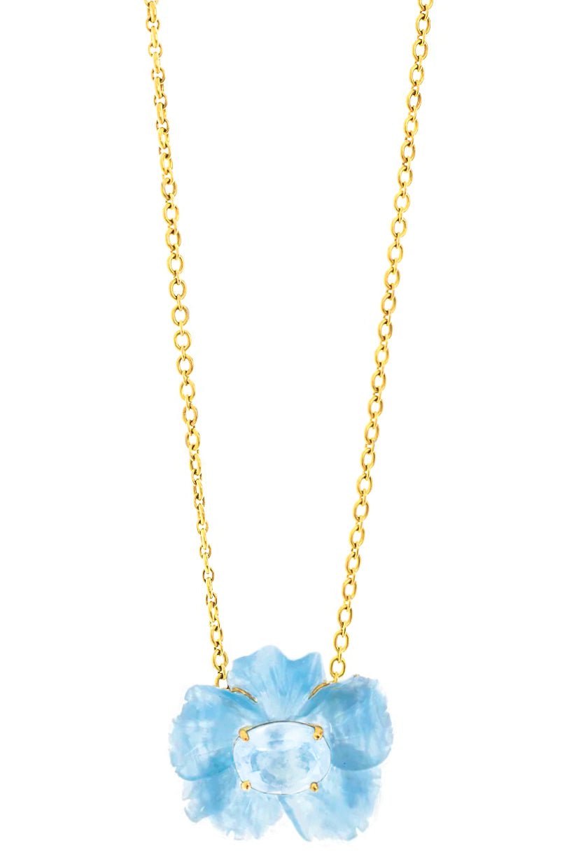IRENE NEUWIRTH JEWELRY-Tropical Flower Necklace - Aquamarine-YELLOW GOLD
