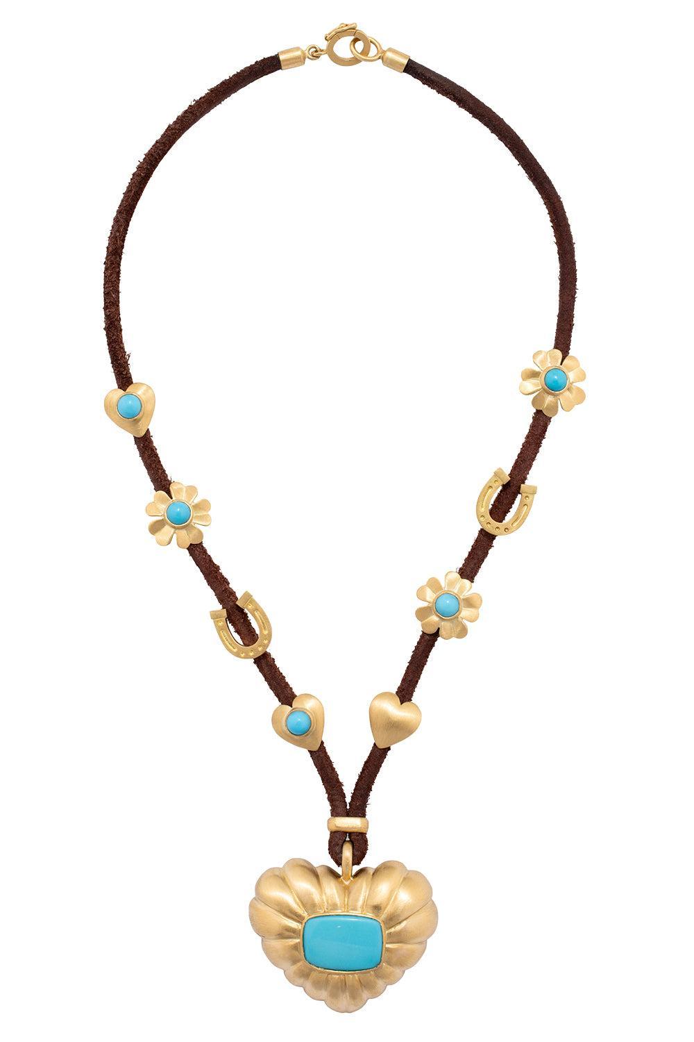 Turquoise Charms Leather Necklace-YELLOW GOLD-JEWELRYFINE JEWELNECKLACE O-IRENE NEUWIRTH JEWELRY