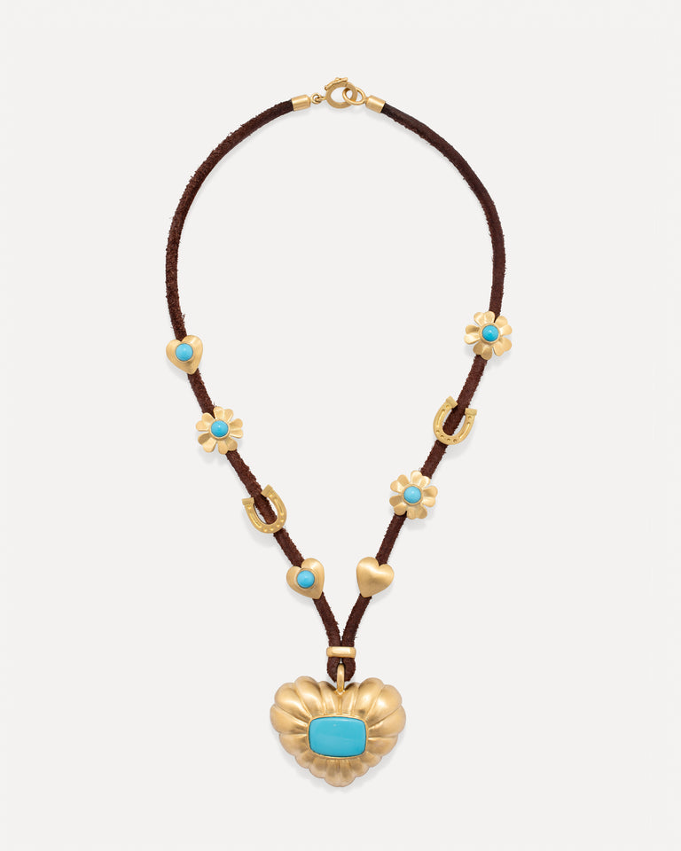 Turquoise Charms Leather Necklace