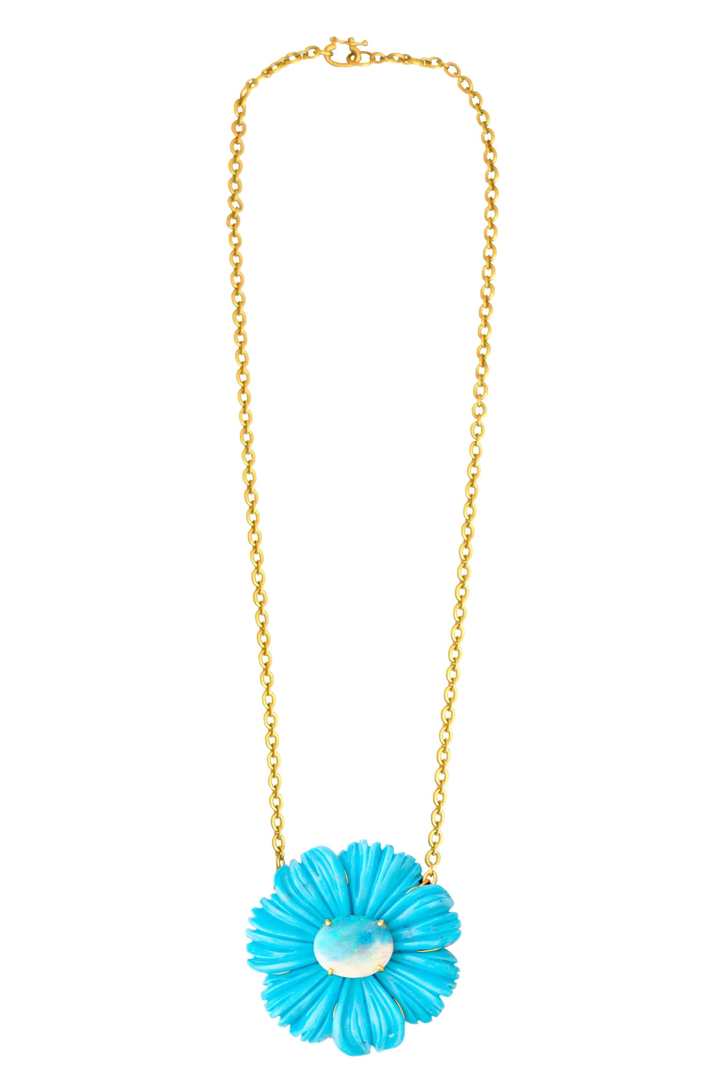 IRENE NEUWIRTH JEWELRY-Turquoise Tropical Flower Necklace-YELLOW GOLD