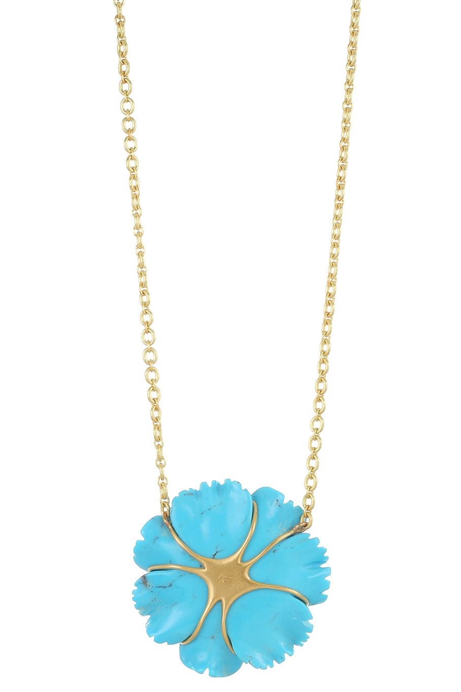 IRENE NEUWIRTH JEWELRY-Turquoise Tropical Flower Necklace-YELLOW GOLD