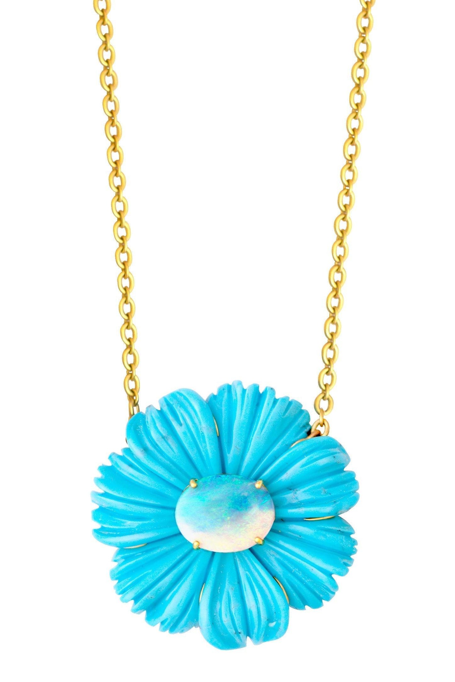 IRENE NEUWIRTH JEWELRY-Turquoise Tropical Flower Necklace-YELLOW GOLD