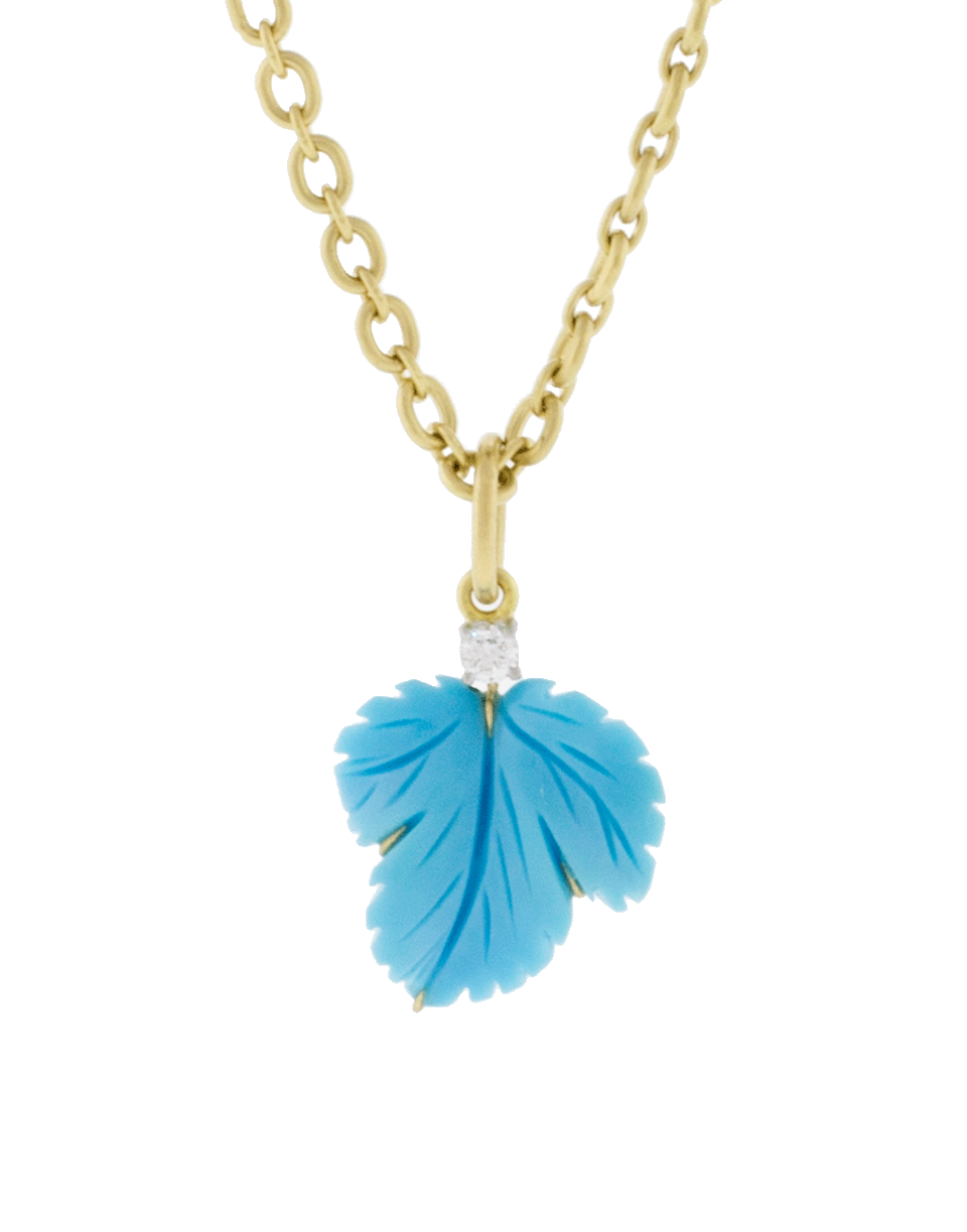 IRENE NEUWIRTH JEWELRY-Carved Turqoise Leaf Pendant-YELLOW GOLD