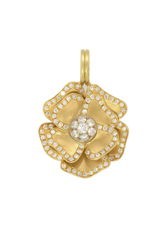 Diamond Golden Blossom Flower Pendant-YELLOW GOLD-JEWELRYFINE JEWELPENDANT-IRENE NEUWIRTH JEWELRY