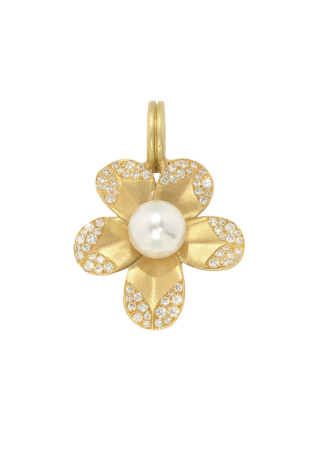 Diamond Pearl Blossom Flower Pendant-YELLOW GOLD-JEWELRYFINE JEWELPENDANT-IRENE NEUWIRTH JEWELRY