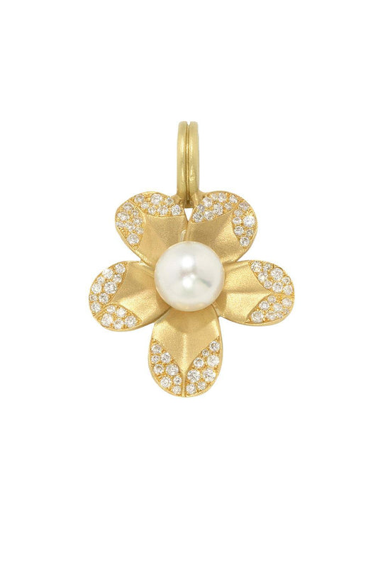 Diamond Pearl Blossom Flower Pendant-YELLOW GOLD-JEWELRYFINE JEWELPENDANT-IRENE NEUWIRTH JEWELRY
