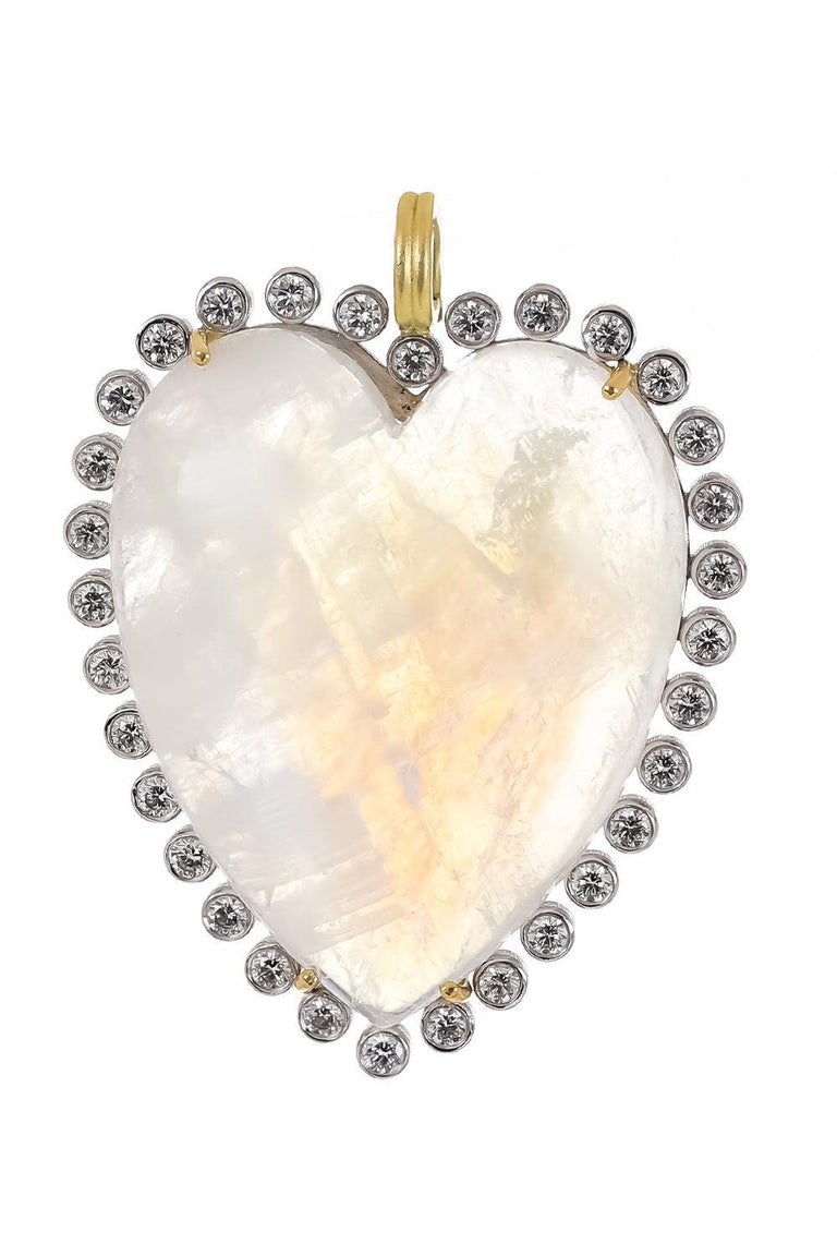 Rainbow Moonstone Diamond Heart Pendant