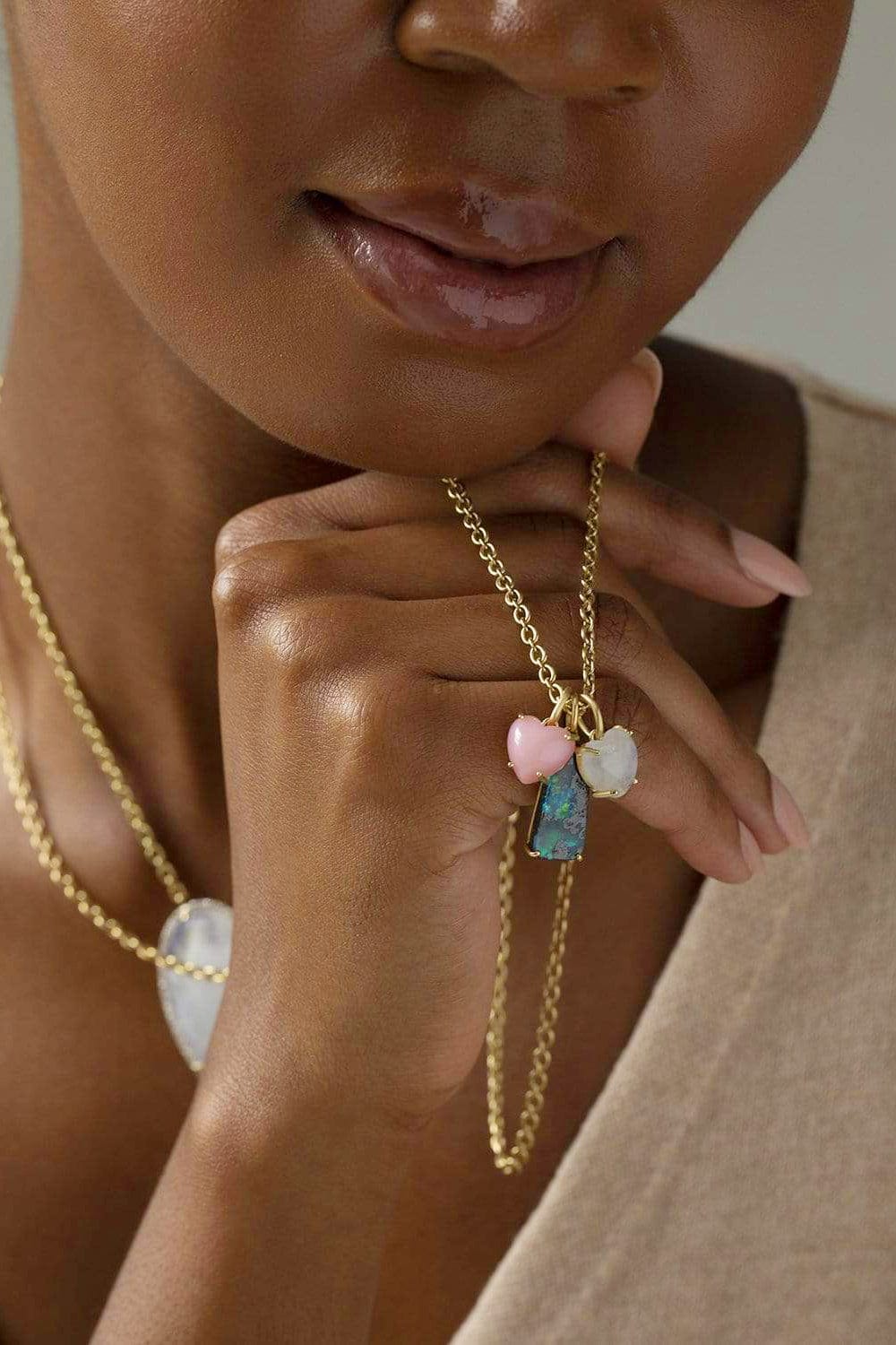 IRENE NEUWIRTH JEWELRY-Rainbow Moonstone Heart Pendant-YELLOW GOLD