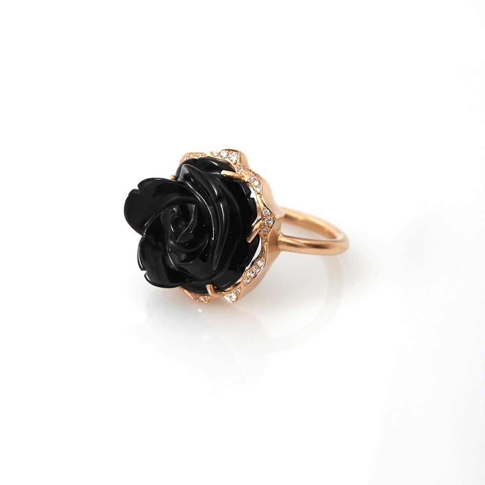IRENE NEUWIRTH JEWELRY-Limited Edition Carved Black Onyx Flower Ring-ROSE GOLD