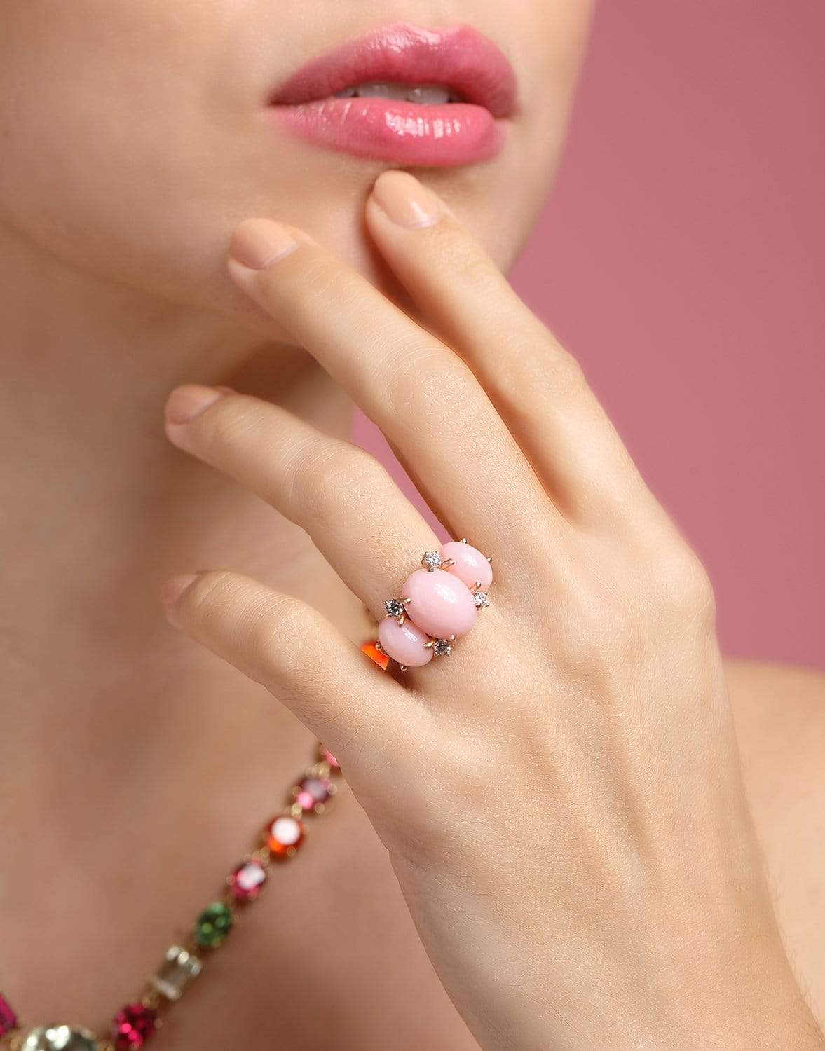 IRENE NEUWIRTH JEWELRY-Three Stone Pink Opal Ring-ROSE GOLD