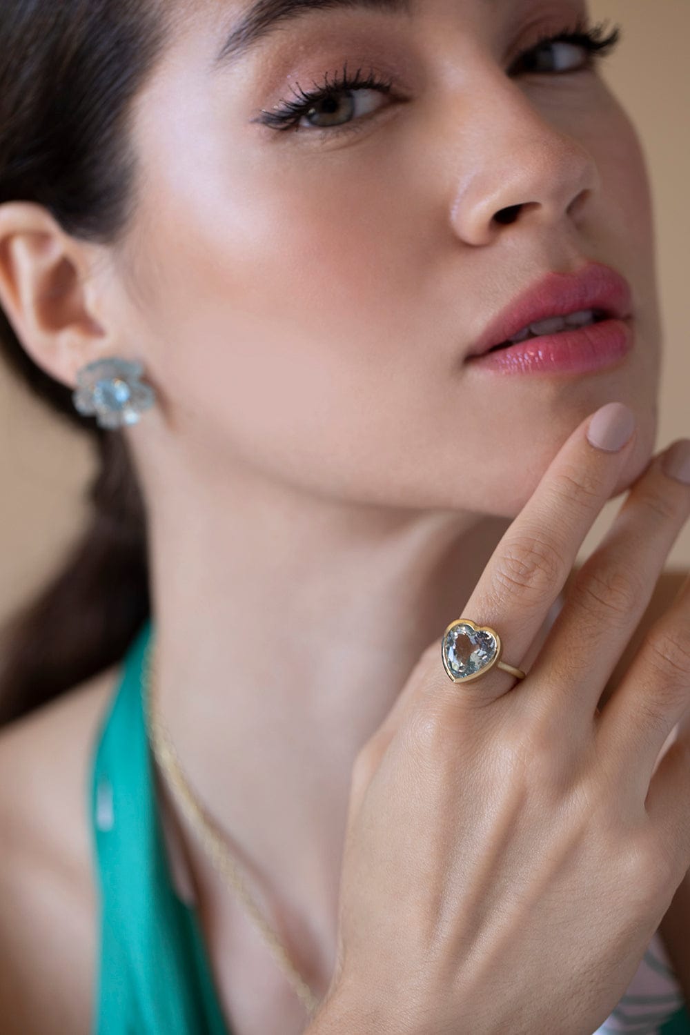 IRENE NEUWIRTH JEWELRY-Aquamarine Heart Ring-YELLOW GOLD
