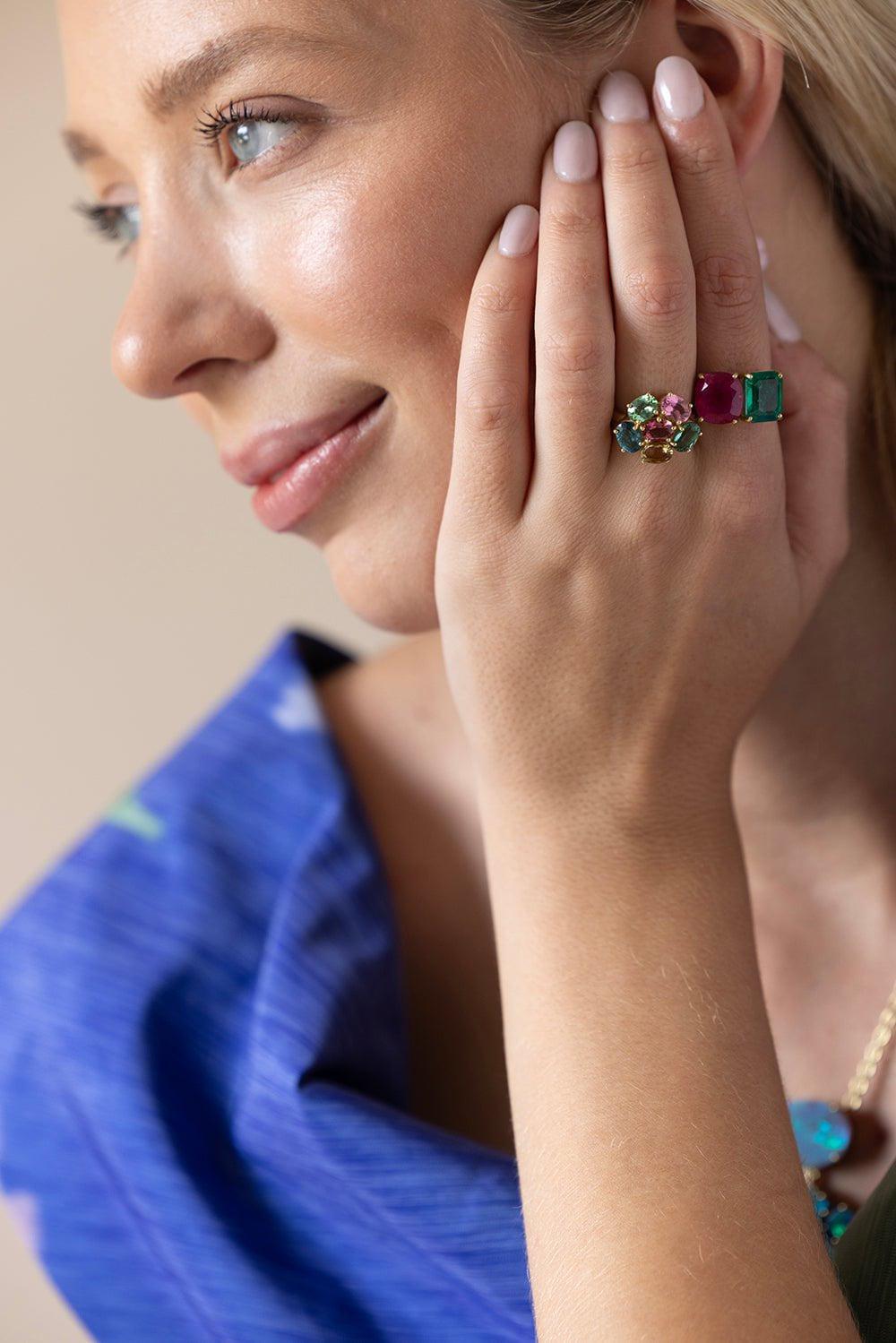 IRENE NEUWIRTH JEWELRY-Gemmy Gem Tourmaline Flower Ring-YELLOW GOLD