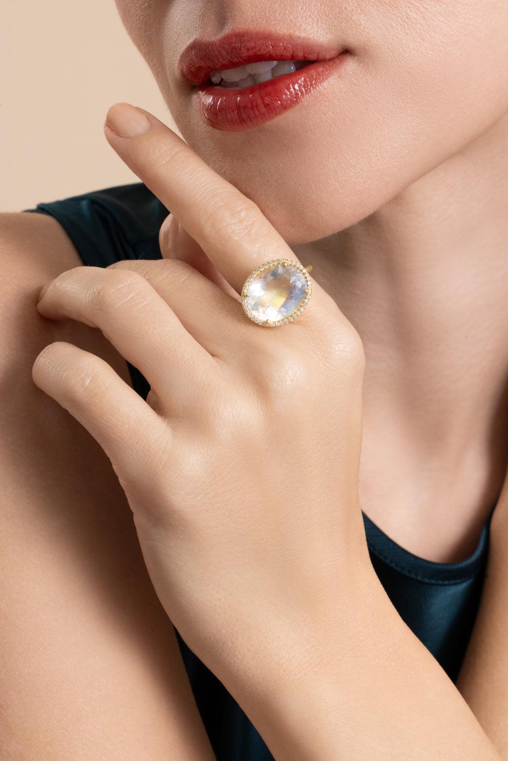 Diamond Rainbow Moonstone Gemmy Gem Ring-YELLOW GOLD-6.75-JEWELRYFINE JEWELRING-IRENE NEUWIRTH JEWELRY