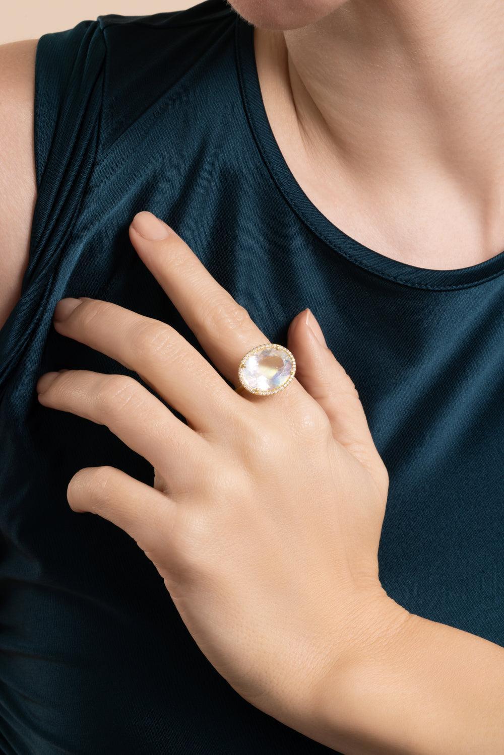 Diamond Rainbow Moonstone Gemmy Gem Ring-YELLOW GOLD-6.75-JEWELRYFINE JEWELRING-IRENE NEUWIRTH JEWELRY