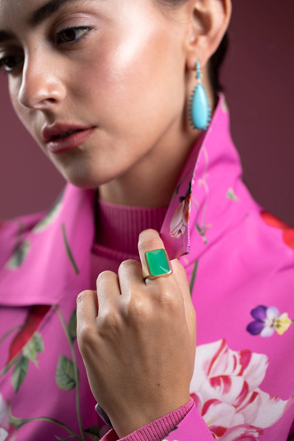 IRENE NEUWIRTH JEWELRY-Emerald Cut Chrysoprase Ring-YELLOW GOLD