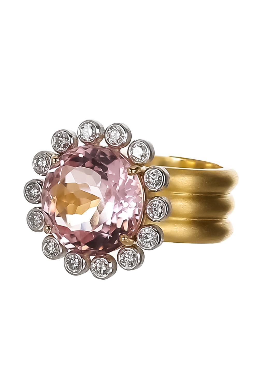 Morganite Diamond Heroic Triple Band Ring-YELLOW GOLD-7-JEWELRYFINE JEWELRING-IRENE NEUWIRTH JEWELRY
