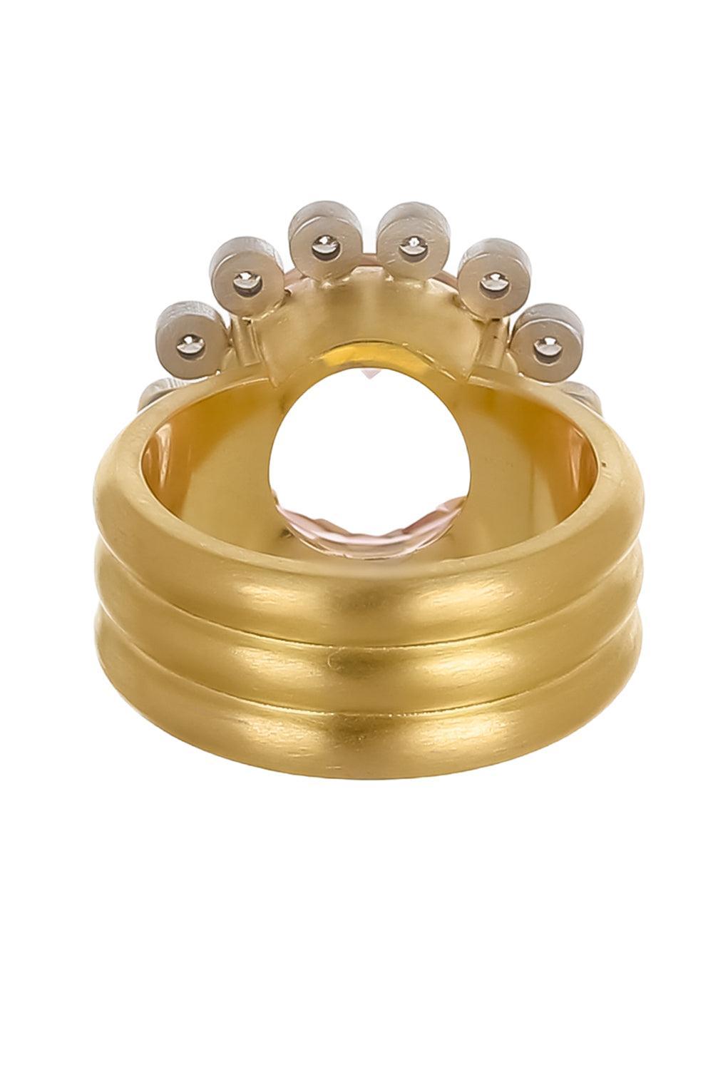 Morganite Diamond Heroic Triple Band Ring-YELLOW GOLD-7-JEWELRYFINE JEWELRING-IRENE NEUWIRTH JEWELRY