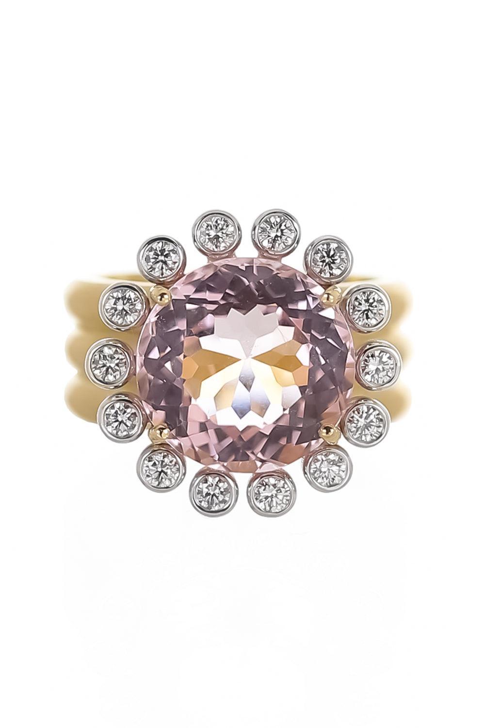 Morganite Diamond Heroic Triple Band Ring-YELLOW GOLD-7-JEWELRYFINE JEWELRING-IRENE NEUWIRTH JEWELRY