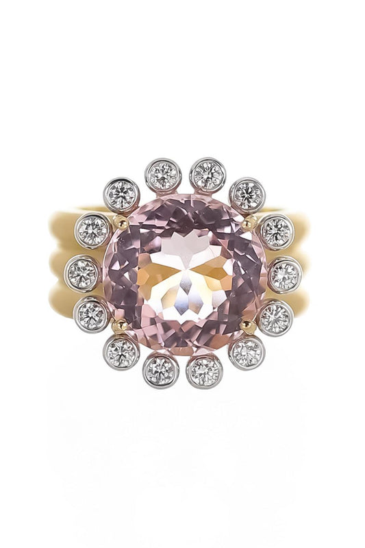 Morganite Diamond Heroic Triple Band Ring