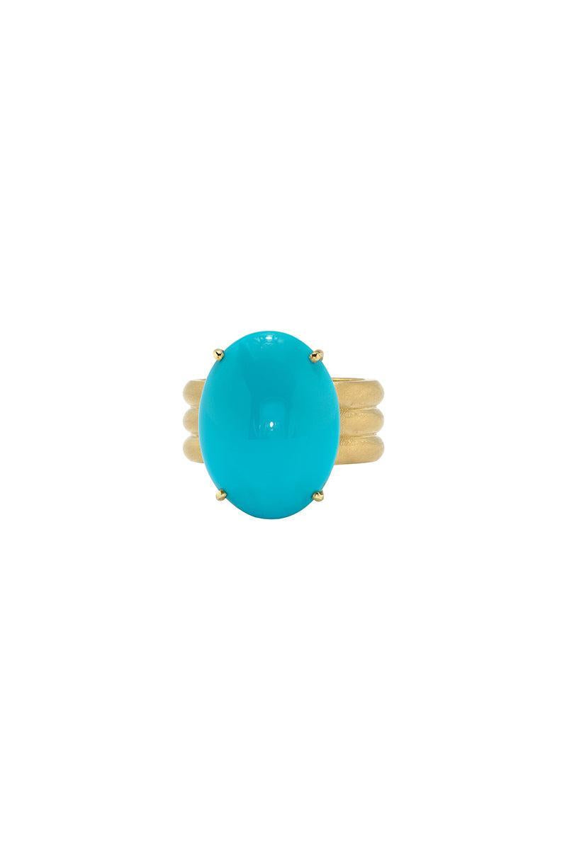 Turquoise Cabochon Heroic Ring-YELLOW GOLD-7.25-JEWELRYFINE JEWELRING-IRENE NEUWIRTH JEWELRY