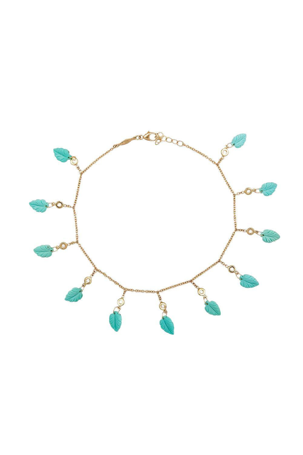 Turquoise Leaf Drop Shaker Anklet-YELLOW GOLD-JEWELRYFINE JEWELBRACELET O-JACQUIE AICHE