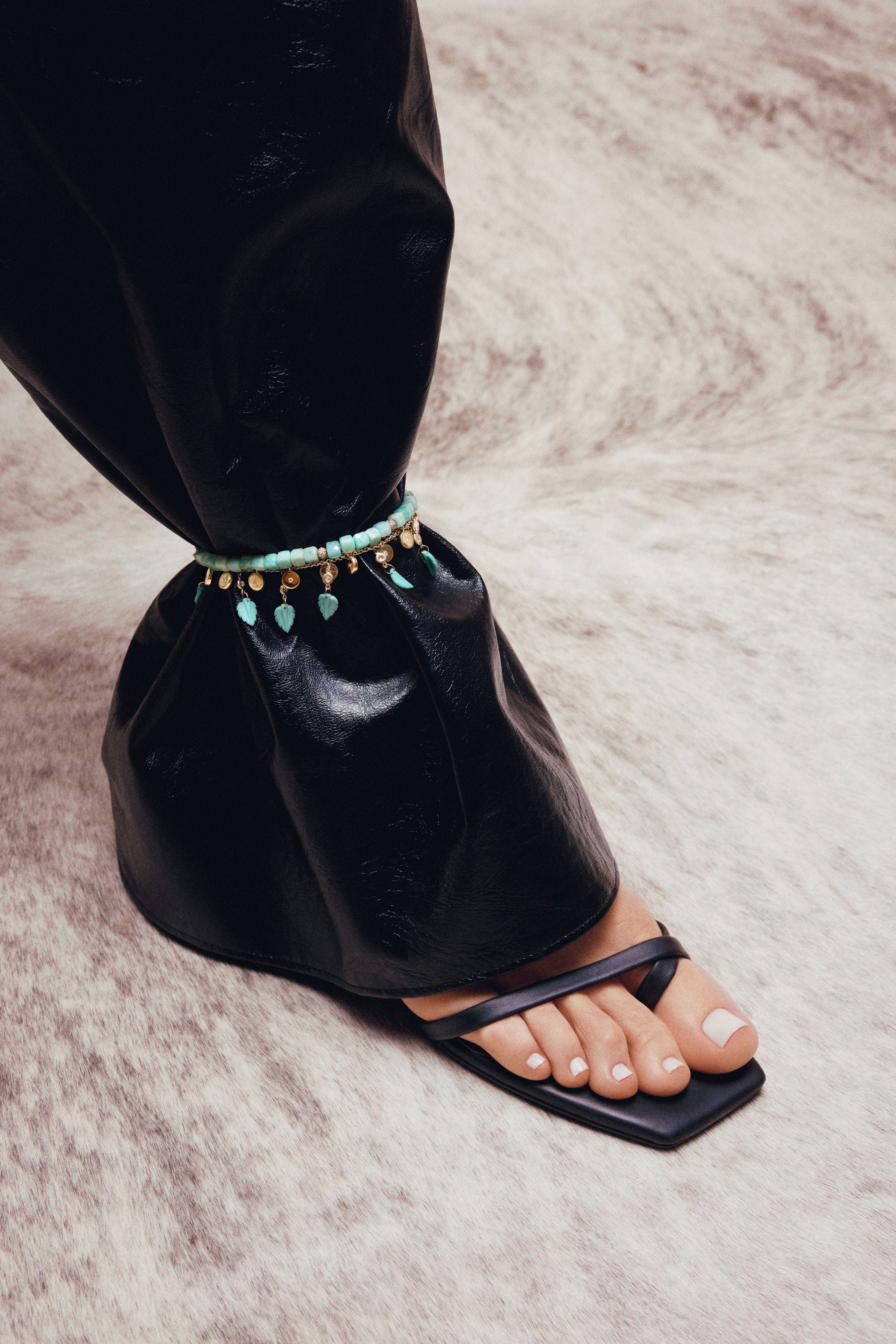 Amazonite Diamond Beaded Anklet-YELLOW GOLD-JEWELRYFINE JEWELBRACELET O-JACQUIE AICHE