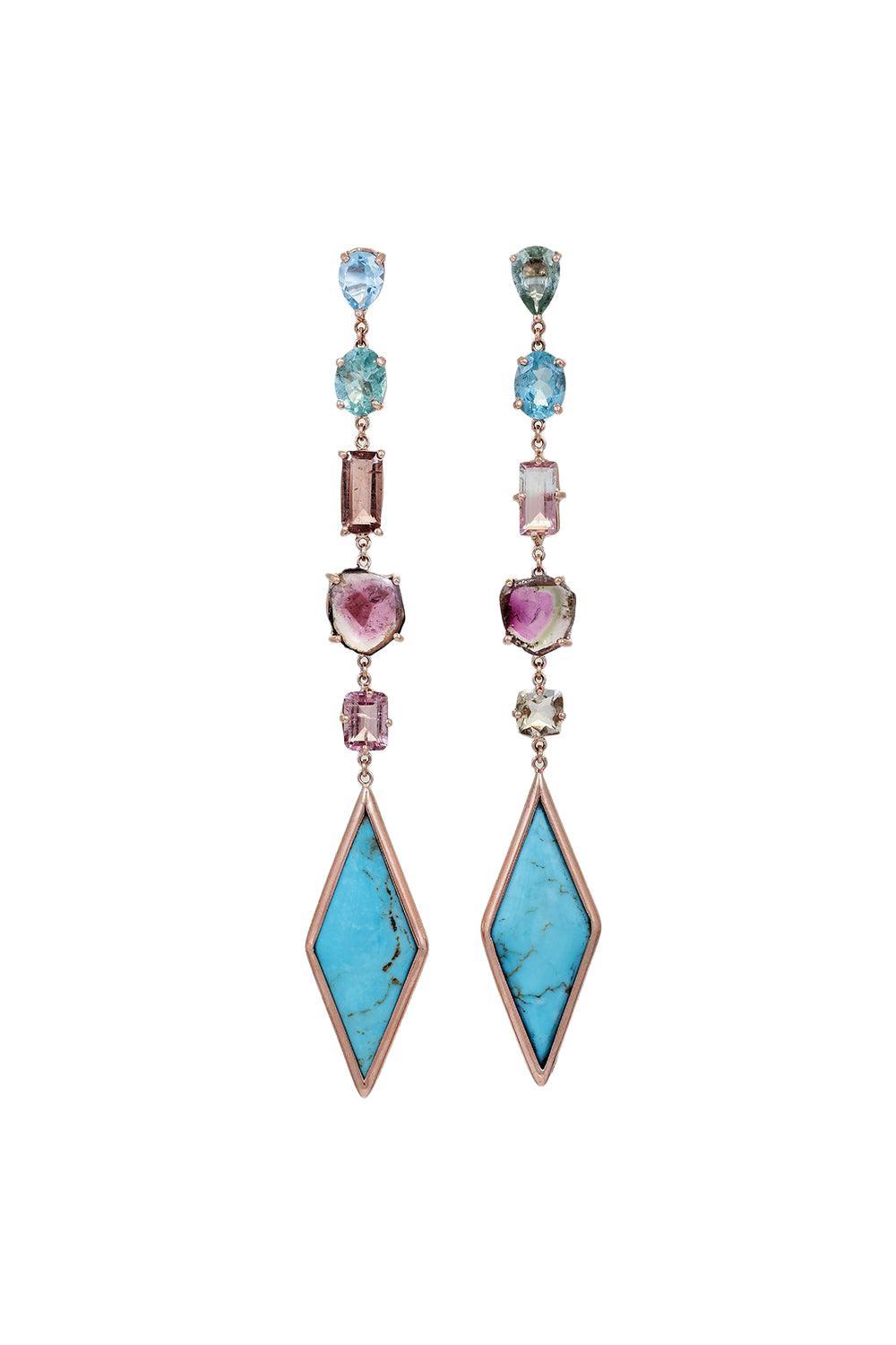 Tourmaline Turquoise Pillow Kite Stud Earrings-ROSE GOLD-JEWELRYFINE JEWELEARRING-JACQUIE AICHE