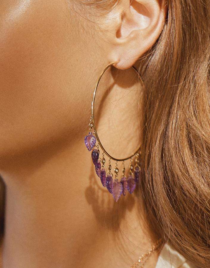 JACQUIE AICHE-Iolite Leaf and Diamond Shaker Hoops-ROSE GOLD