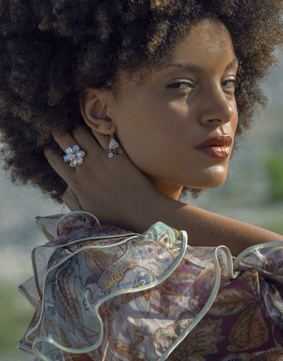 JACQUIE AICHE-Moonstone Pyramid and Diamond Shaker Earrings-ROSE GOLD