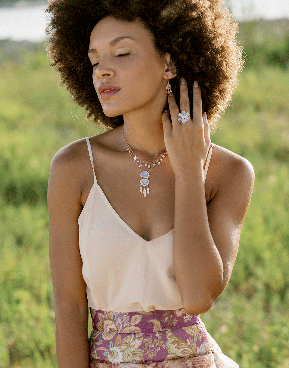 JACQUIE AICHE-Moonstone Pyramid and Diamond Shaker Earrings-ROSE GOLD