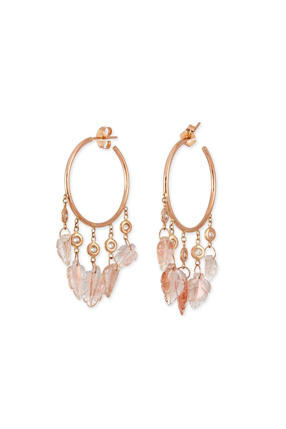 Sunstone Leaf Shaker Hoop Earrings-ROSE GOLD-JEWELRYFINE JEWELEARRING-JACQUIE AICHE