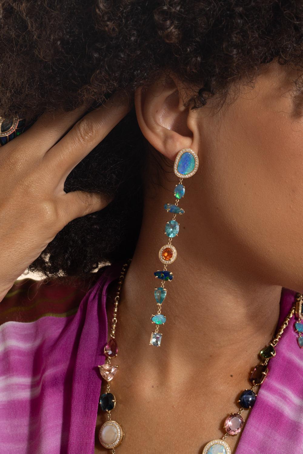 Multi Gemstone Diamond Drop Earrings-YELLOW GOLD-JEWELRYFINE JEWELEARRING-JACQUIE AICHE