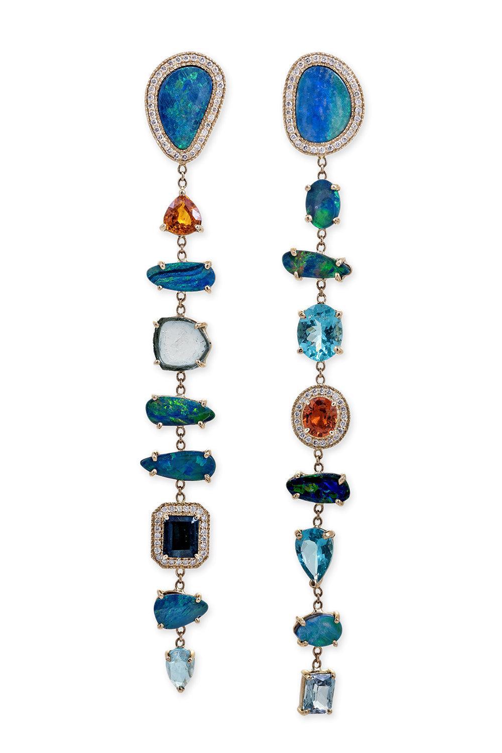 Multi Gemstone Diamond Drop Earrings-YELLOW GOLD-JEWELRYFINE JEWELEARRING-JACQUIE AICHE