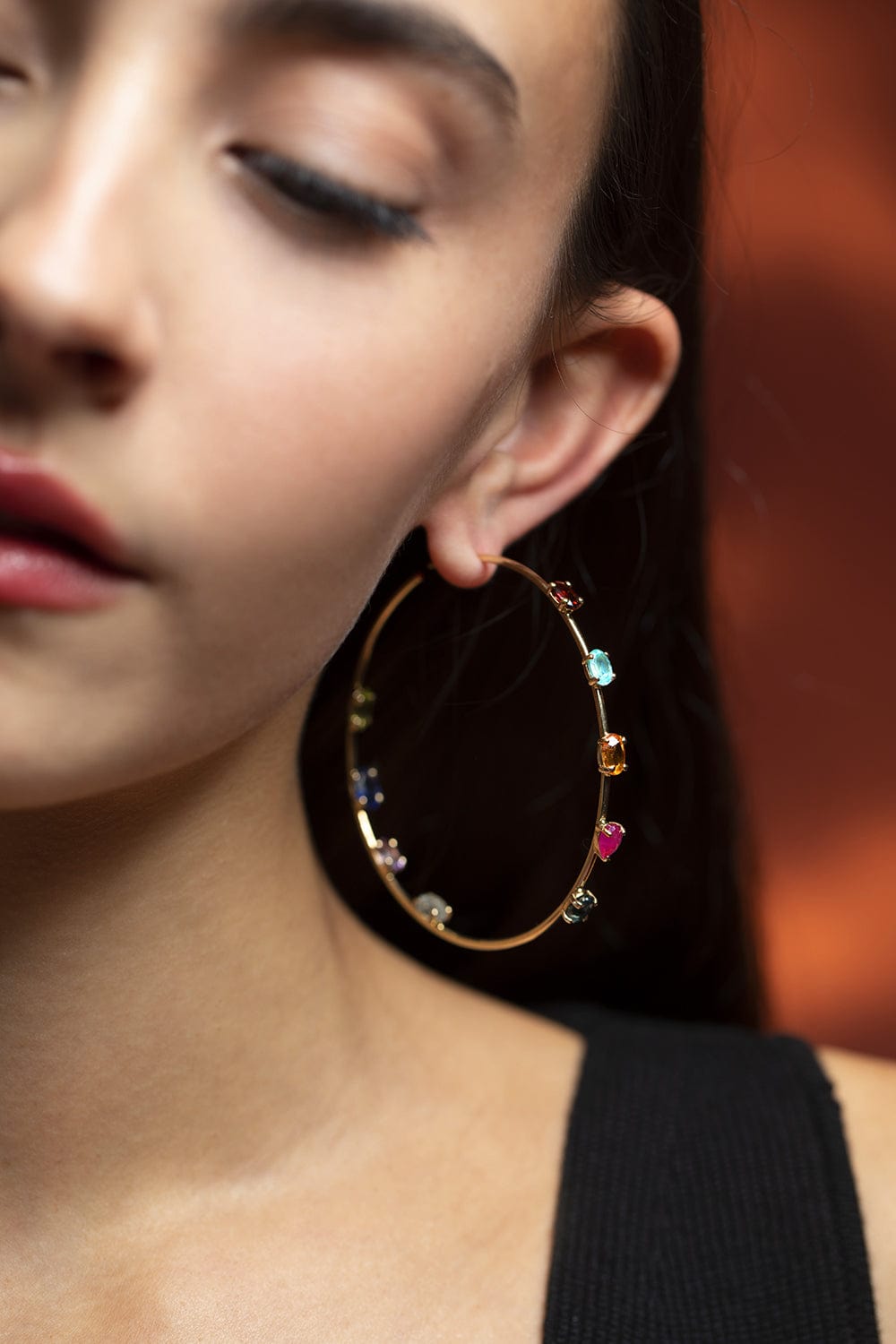 JACQUIE AICHE-Multi Shape Gemstone Inside Out Hoops-YELLOW GOLD